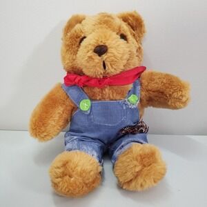 Train Conductor Teddy Bear Plush Vintage 90s Overalls‎ Brown 12" Soft Toy